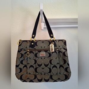 Coach Black and Gold Shoulder Bag with Signature Design